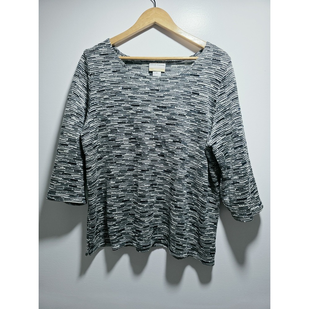 Alfred Dunner Women's  Horizontal Striped 3/4 Sleeve Thin Knit Sweater Sz 1X